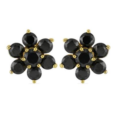 BUY NATURAL BLACK SAPPHIRE GEMSTONE FLOWER BRASS EARRINGS